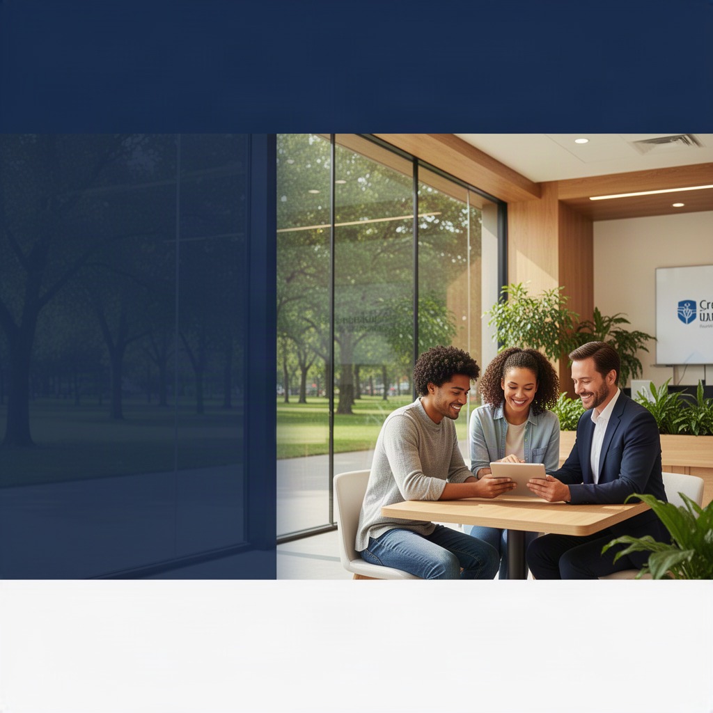 Interior of a Safe Credit Union branch with members meeting at teller stations